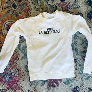 CLARE V. Vive La Resistance White Logo Sweatshirt Sweater S
